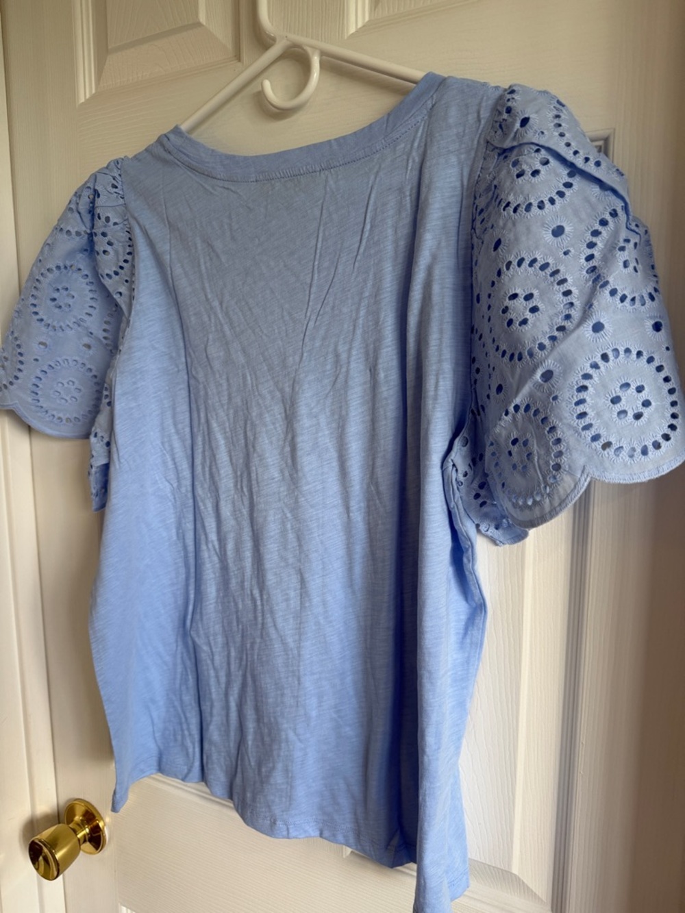 NWT LOFT Light Blue Eyelet Puff Sleeve Tee - Picture 8 of 8